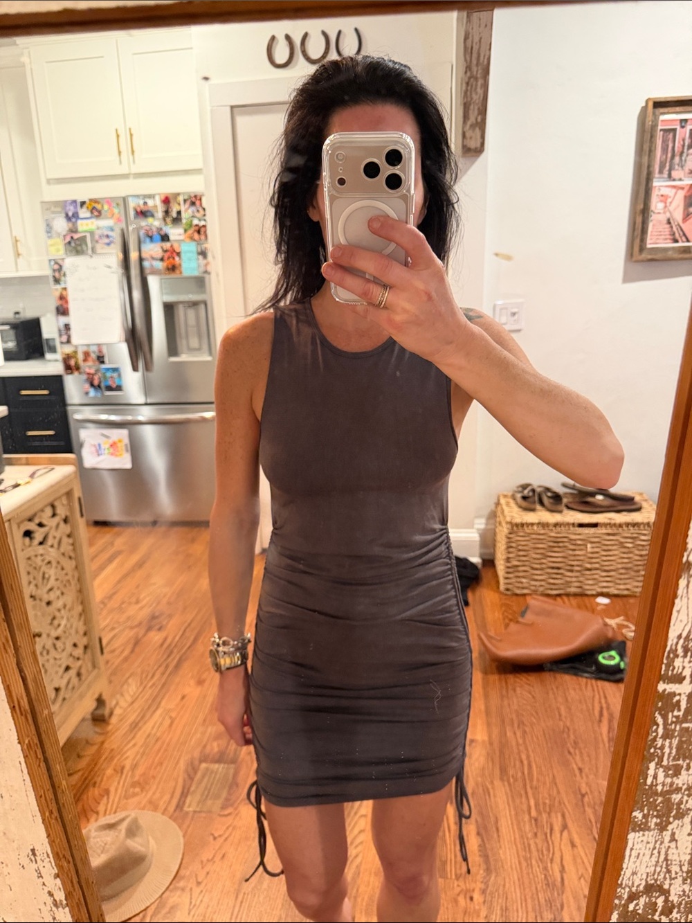 Zara Sleeveless Ruched Bodycon Dress in Charcoal